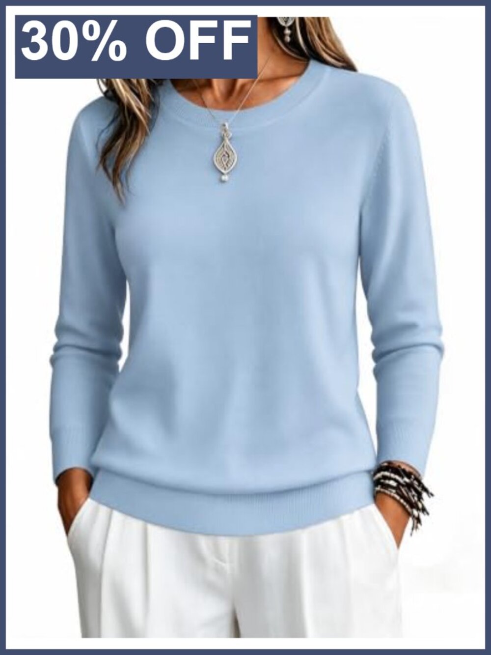 100% Viscose Crewneck Long Sleeve Pullover Sweater